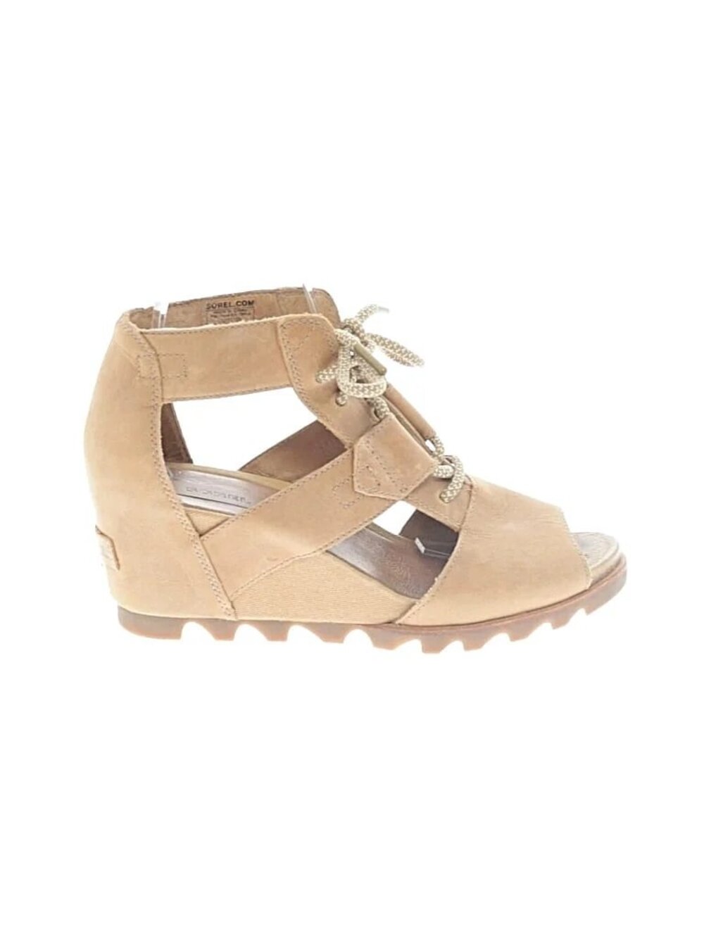 SOREL Joanie II Wedge Lace up Bootie Sandals Open Toe 8.5 us Beige Camel